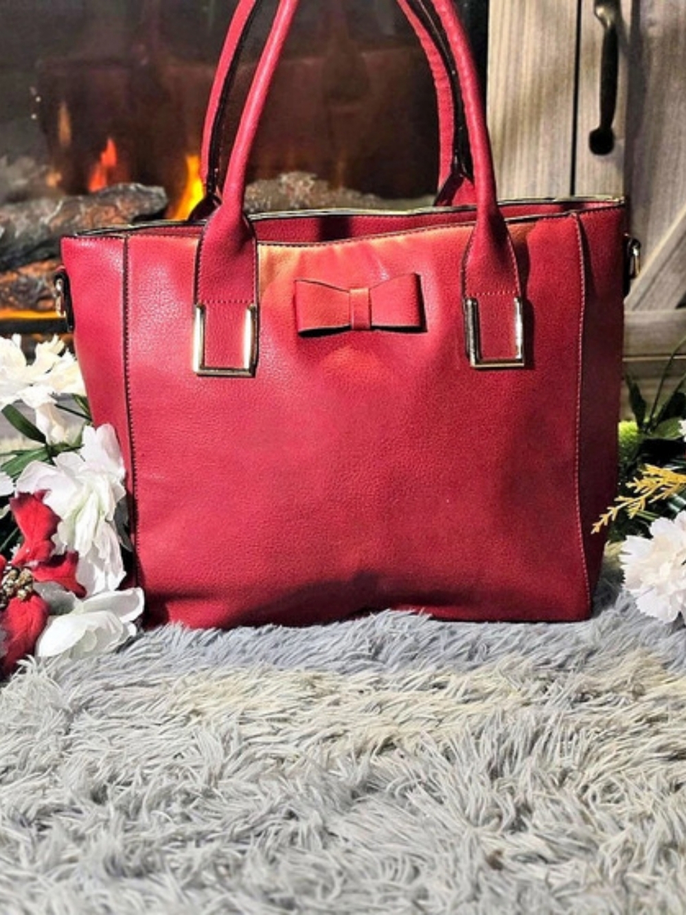 Bow Detail Red Tote Like New